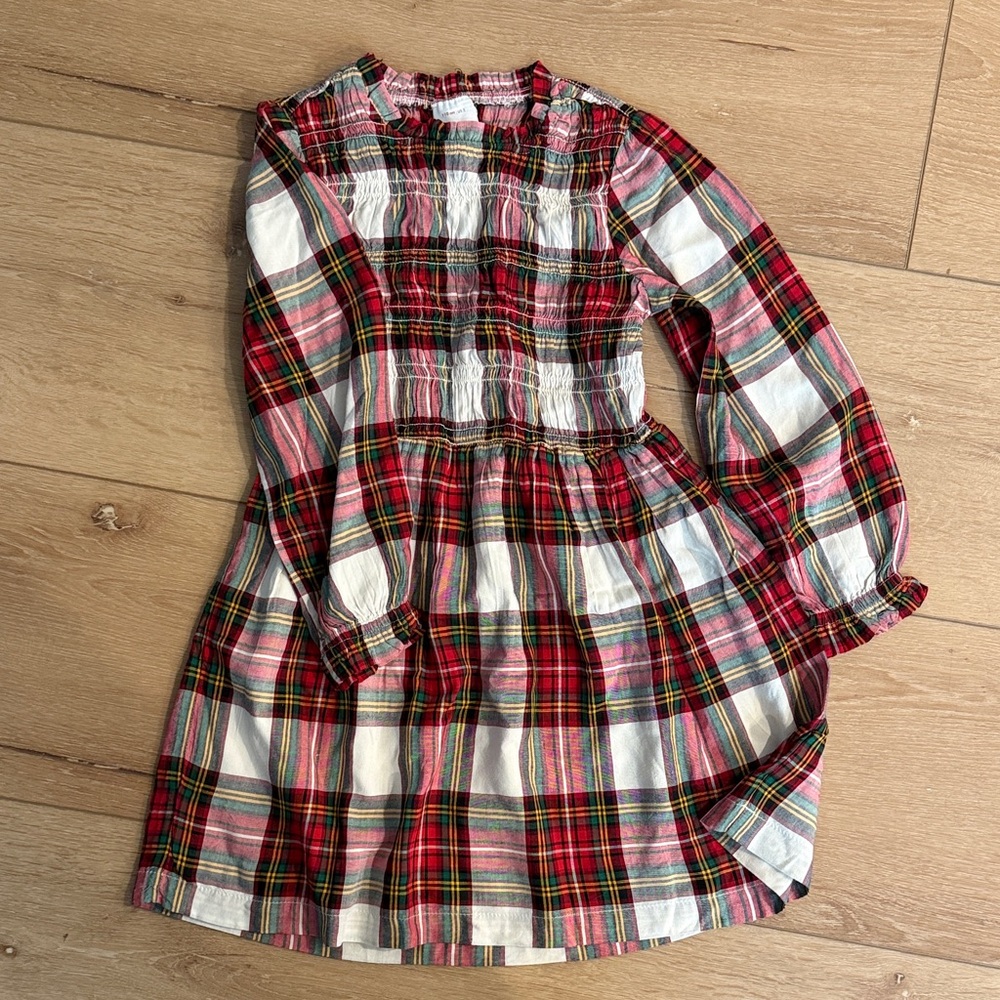 Hanna Andersson Red and White Plaid Smocked Long-Sleeve Dress